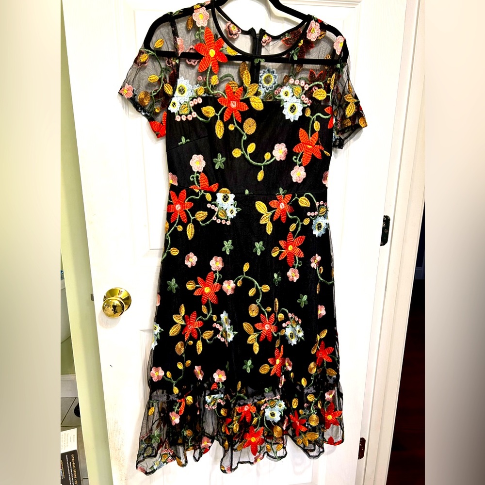 EUC Black Embroidered Floral Dress XXL